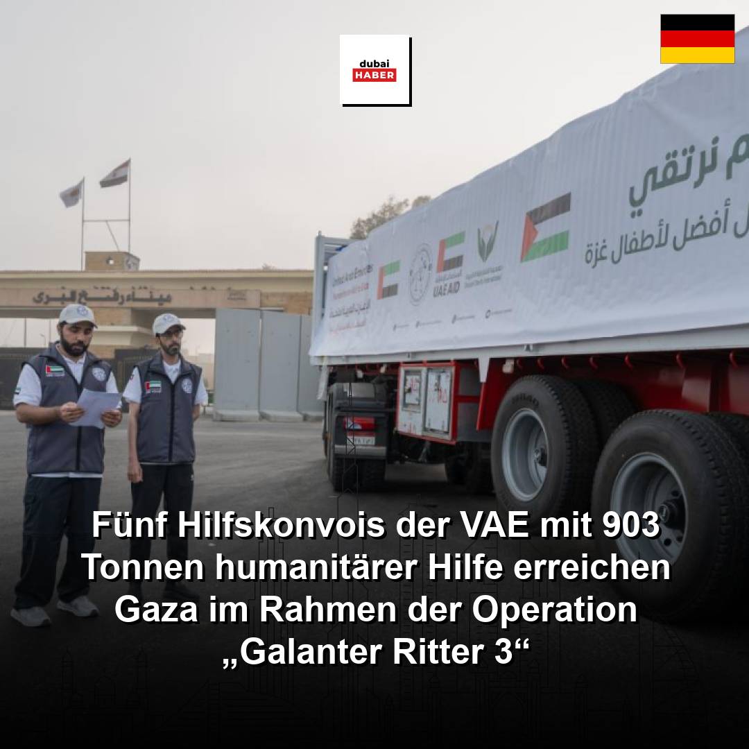 Fünf Hilfskonvois der VAE mit 903 Tonnen humanitärer Hilfe erreichen Gaza im Rahmen der Operation „Galanter Ritter 3“
