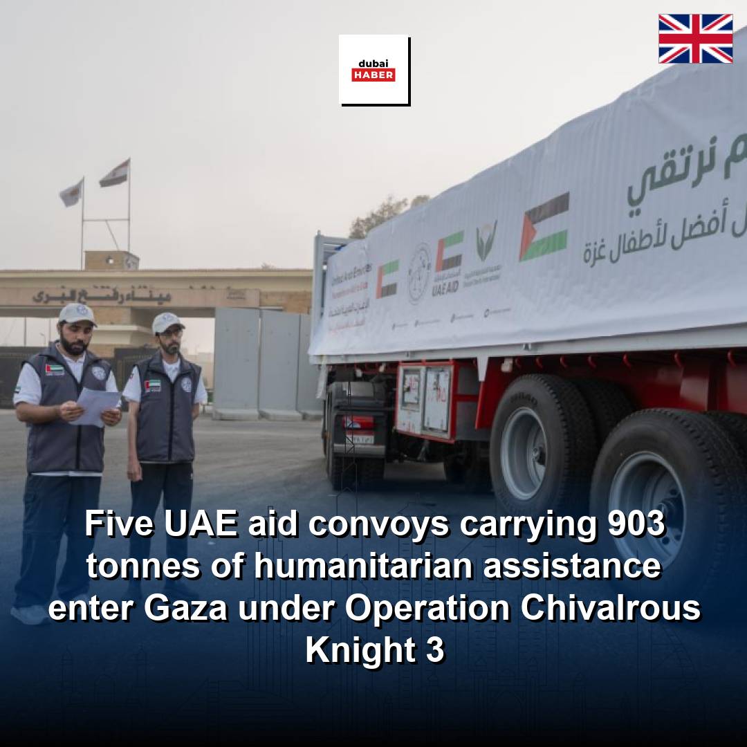 Five UAE aid convoys carrying 903 tonnes of humanitarian assistance enter Gaza under Operation Chivalrous Knight 3