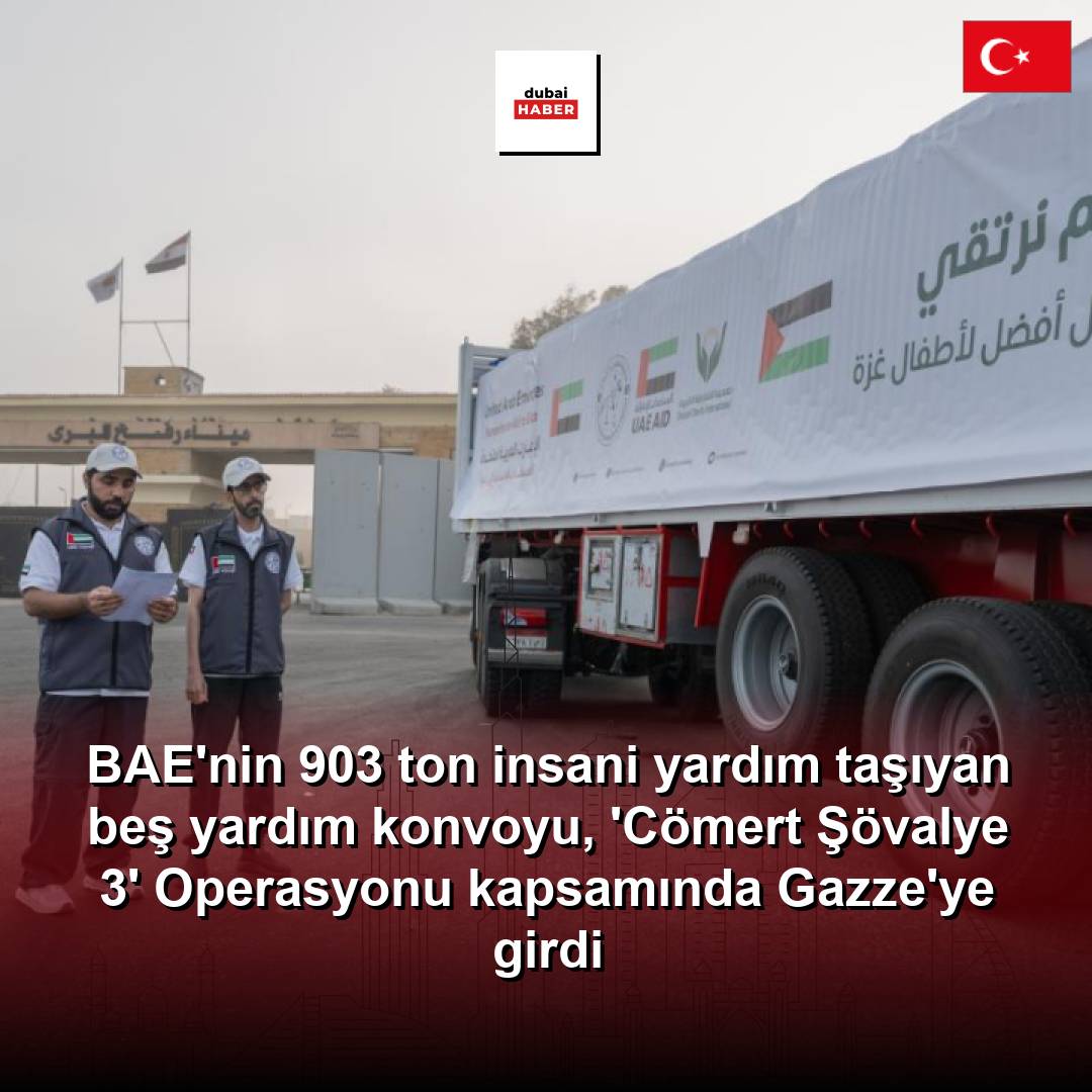 BAE'nin 903 ton insani yardım taşıyan beş yardım konvoyu, 'Cömert Şövalye 3' Operasyonu kapsamında Gazze'ye girdi