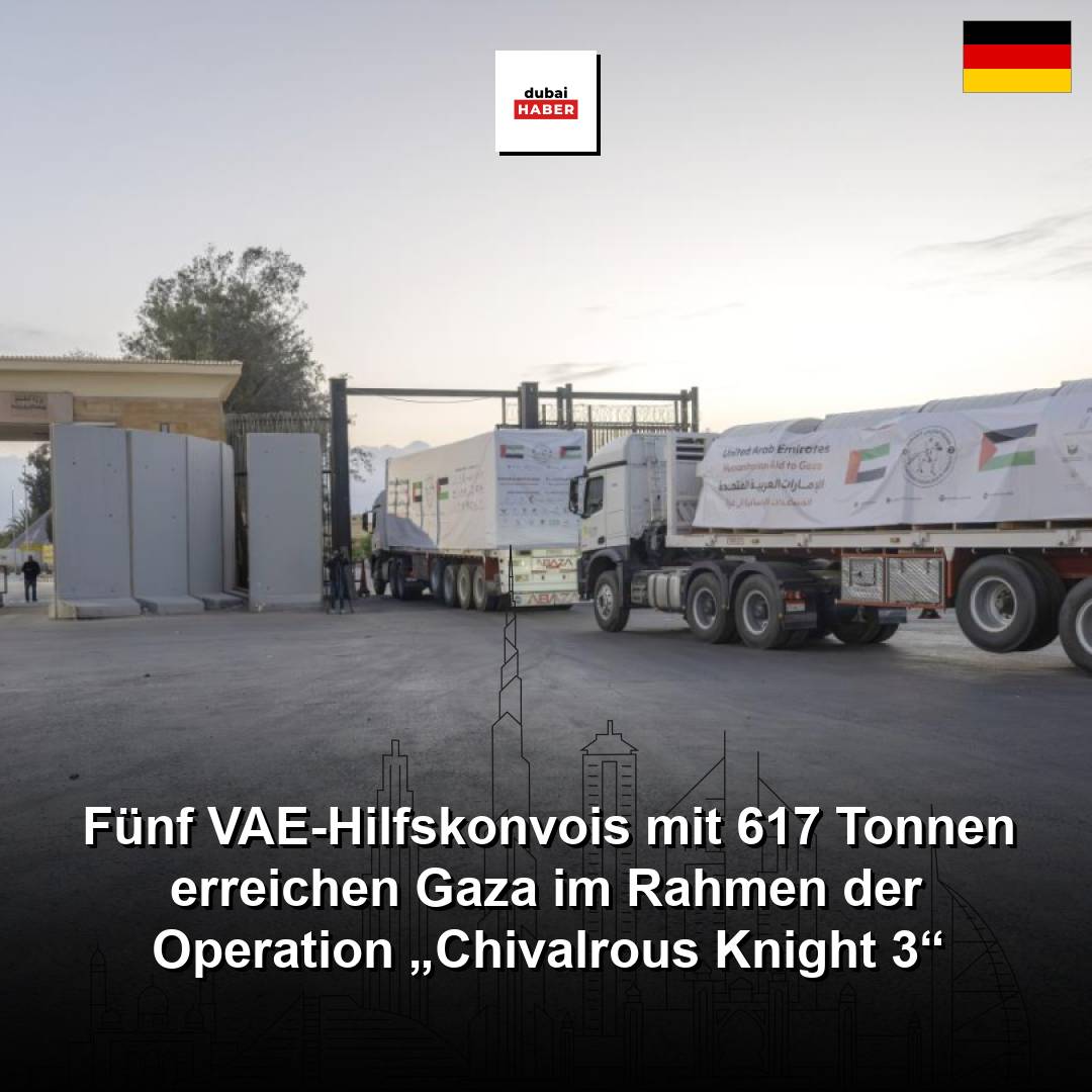 Fünf VAE-Hilfskonvois mit 617 Tonnen erreichen Gaza im Rahmen der Operation „Chivalrous Knight 3“