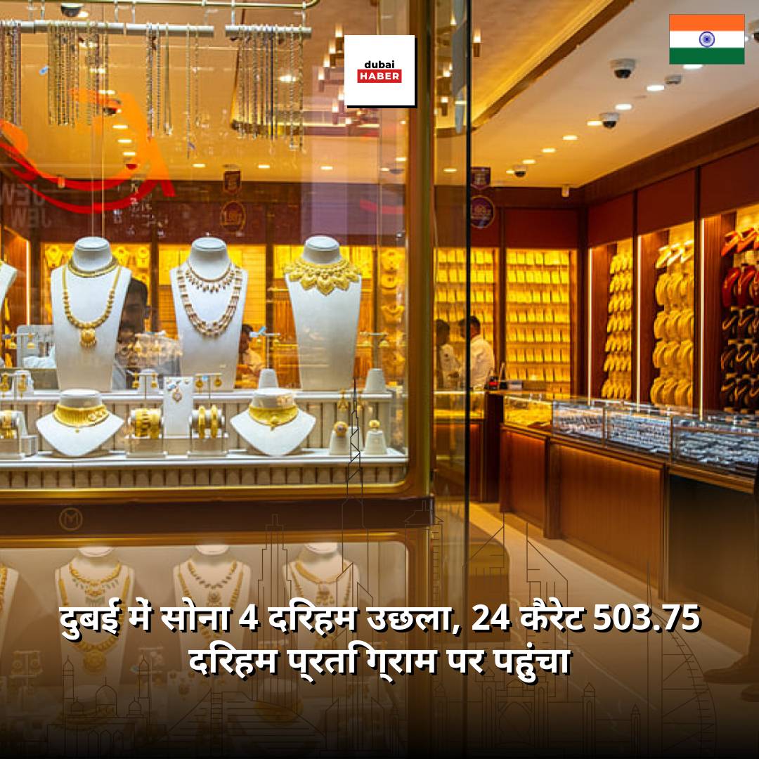 दुबई में सोना 4 दिरहम उछला, 24 कैरेट 503.75 दिरहम प्रति ग्राम पर पहुंचा