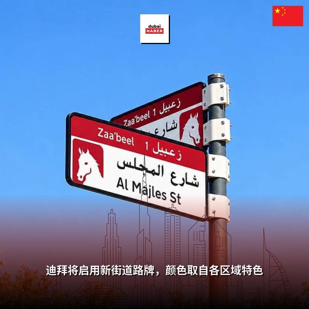 迪拜将启用新街道路牌，颜色取自各区域特色